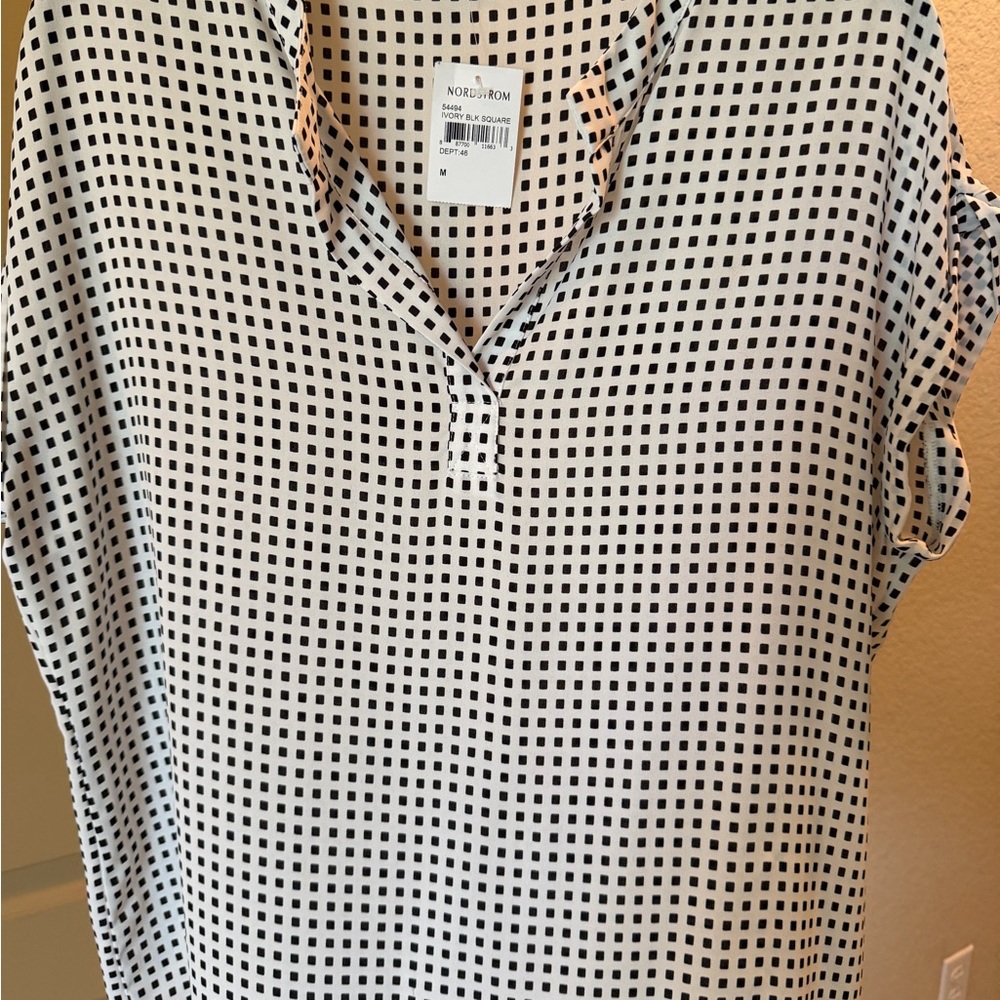 Pleione White Blouse with Black Square Print